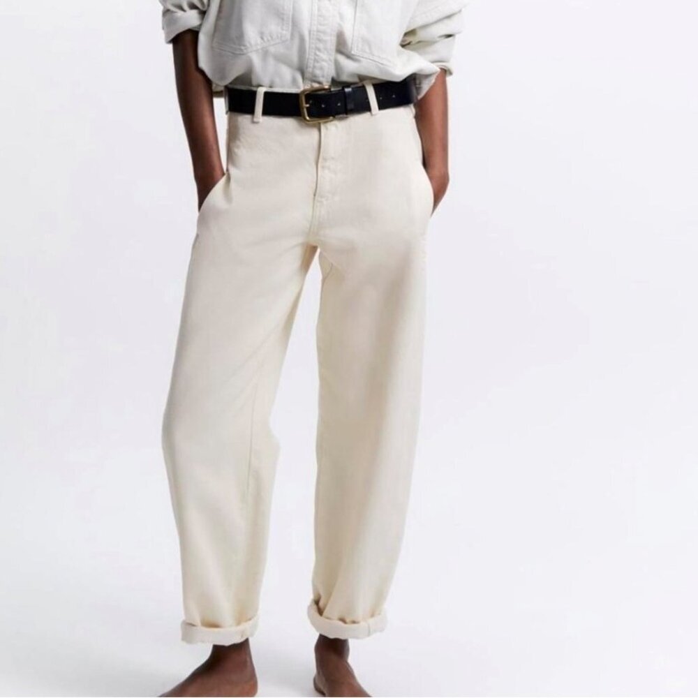 NWT ZARA The Emel Jeans in Ecru 6 Signature Denim